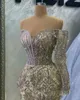 2023 April Aso Ebi Mermaid Gold Prom Dress Beaded Crystals Luxurious Evening Formal Party Second Reception Birthday Engagement Gowns Dresses Robe De Soiree ZJ5150