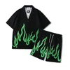 Herren Trainingsanzüge Green Flame Print Sommerhemden und Shorts Trainingsanzüge für Männer Streetwear Casaul Übergroße Hawaii-Sets Lose Unisex-Strandkleidung 230412