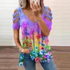 Dames t shirts dames zomer koude schouderbanden kleurstof korte mouw blouse dames casual v nek rechte tuniek tops t-shirt voor 2023