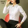 Blouses-shirts voor dames mode wit gestreepte shirt professionele Koreaanse revers slanke tops korte mouwen formele ol lange mouwen button up dames