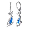 Dangle Earrings Blue White Opal Stone Drop Trendy Ocean Animal Dolphin Boho Gold Color Wedding For Women Party