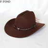 Chapeaux à larges bords Chapeaux seau Vintage Western Cowboy Hat pour hommes Gentleman Lady Jazz Cowgirl avec cuir Wide Brim Cloche Church Sombrero Hombre Caps 230412