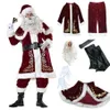 Décorations de Noël 9pcs Velvet Deluxe Père Noël Père Cosplay Costume Costume Adulte Fantaisie Robe Ensemble complet Sets2075