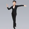 Stage Wear Latin Dance Top Boys Sexy V-Neck Shirt Black Wide Leg Pants Kids Competition Costumes Children Rumba Clothes