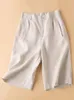 Shorts femininos 9112 Summer shorts femininos elásticos da cintura alta vintage elegante diariamente roupas de rua casual larga perna larga 5 calças de joelho colorido 230412