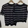Women's Designer T-shirt Knits Tees Short Sleeve Tank Top Crewneck Stripe Color knitted Bouse Summer
