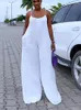 Etniska kläder afrikanska kvinnor sexiga backless jumpsuits sommar vit bred ben jumpsuit casual sling romper en bit kläder streetwear