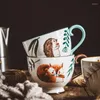 Tasses nordique rétro en céramique café peint à la main petit déjeuner lait thé jus tasse avec poignée ménage forêt Animal cuisine verres