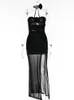 Zweiteiliges Kleid Articat Sexy trägerloses Blumennetz Frauen Aprikose aushöhlen geraffte Sommer es Frau elegante Party Club Vestidos 230412