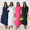 Ethnic Clothing Autumn Elegant African Long Sleeve V-neck Pleat Dress Maxi Dashiki Party Dresses For Women