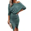 Casual jurken sexy feest wrap jurk bodycon slanke ruches slash nek lange mouw herfst veer plus size vestidos