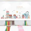 Decoración de pared, pegatinas creativas de dibujos animados de ciudad para habitaciones de niños, dormitorio infantil, autoadhesivo, hogar 230411