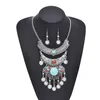 Necklace Earrings Set Coin Tassel Women Acrylic Vintage Carved Bohemian Ethnic Earring 2 PC Sets Statement Female