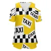 여성 T 셔츠 요크 노란 택시 막히 패턴 패션 패션 지퍼 오프 어깨 상단 짧은 슬리브 여자 셔츠 택시 택시