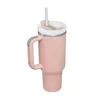 미국 스톡 핑크 플라밍고 텀블러 Quencher H2.0 40oz 스테인리스 스틸 컵 뚜껑과 밀짚 자동차 머그잔 물병