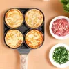 Sartén para tortilla de 4 orificios para hamburguesas, huevos, jamón, tortitas, mango de madera, olla para freír, desayuno de cocina antiadherente 201223245N