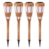 Lawn Lamps 4pcs LED Solar Light Bamboo Flickering Flame Torch Stake Lamp Outdoor Garden Courtyard Decorative