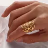 Anillos de racimo Moda Geométrica Flor de la vida Dedo para mujeres Acero inoxidable Círculo de lujo Joyería Anillo Fiesta Regalos de boda