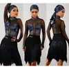 Stage Wear 2023 Latin Dance Dress Women Ćwiczenie ubrania Leoparda seksowna siatka topy spódnica Kostium Fringe DNV17369