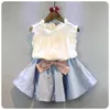 Kleidungssets 2 8 Jahre Kinderkleidung für Mädchen den Bogenrock und Spitzen -Top -Sommeranzug koreanischer Stil Kinder Baby Kleinkind Set 230412