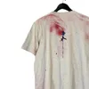 Camisetas masculinas abstrata pintada à mão tinta spray rosa hiphop básico solto casual masculino e feminino Tops de manga curta