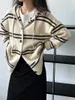 Cardigan en tricot rayé à capuche pour femme, pull, Style coréen rétro, veste colvert, vêtements hauts, automne/hiver