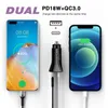 Snel opladen PD-autolader QC 3.0 Dual Port Quick Charge USB Type C-autolader voor mobiele telefoon met OPP-zak / doos