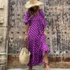 Casual Dresses 2022 Summer Boho Long Dress Women Floral Print Puff Sleeve Loose Maxi Dresses Elegant V-Neck Holiday Party Beach Dress Vestidos T230412