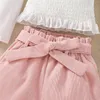 Kleidungssets für Kinder, Kleinkind, Baby, Mädchen, Frühling, Sommer, feste Baumwolle, gerippt, Rüschen, Langarm, Oberteile, Shorts, Outfits, Kleidung, kleines Mädchen, 5t