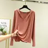 Kvinnors hoodies 2023 Summer Women Modal Thin Hooded Solid Color Long Sheeve Loose Casual Tops Tes T Shirt