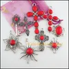 Charms Fashion Retro Antique Silver Color Flower Key Sun Cross Red Turquoise Stone Pendants