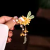 Hårtillbehör Vintage Flower Clips for Girls Decor Yellow Alloy Headwear Chinese Hanfu Cosplay Costume