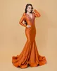 2023 Nov Aso Ebi Árabe Naranja Sirena Vestidos para madre de la novia Encaje con cuentas Noche de fiesta Fiesta formal Cumpleaños Celebridad Vestidos para madre del novio Vestido ZJT004