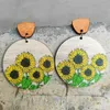 Dangle Earrings Round Disc Wood And UV Paint Sunflower Lotus For Women 2023 Boho Wooden Statement Jewelry Wholesale