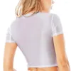 Women's T Shirts Sexy Oil Shiny Crop Tops Sports Swimwear T-shirt Tee Tight Workout Clothing Clubwear Fitness Glossy Female