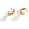 Boucles d'oreilles pendantes en acier inoxydable 316l moucheté baroque imitation perle pendentif en métal mode imperméable créatif bijoux modernes pour femmes