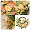 Decoratieve bloemen kunstmatige rozen kersen bloesem groene bladeren krans 15,7 inch voor voordeurkleding muur en raamdecoratie