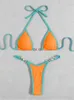 Kvinnors badkläder mini bikini sexig fast färg kvinnor pärla tillbehör baddräkt thong set baddräkt strand slitage biquini 23412