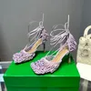 Designer Sandaler Kvinnor Högklackar tofflor Läder Rhinestone Mesh Sandal Bottegas Sparkle Stretch Ladies Party Wedding Shoes