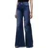 Jeans feminina marca de moda jeans jeans Button Button lavou calça jeans femme bolso calça de bota de bota de corte reta Flare jeans Muje 230412