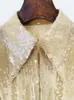 1028 XXL 2023 Autumn Brand SAme Style Women's Blouses Lapel Neck Sequins Long Sleeve Cotton oulaidi