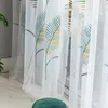 Curtain American Blue Yellow Embroidered Leaves Voile Veranda Partition Curtains Window Screen Sheer Household Bedroom Tulle Drapes #4