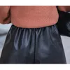 Shorts Shorts Elastic High Taille Losse lederen shorts met Britse stijl Wide Leg Shorts Black Fashion Autumn and Winter Dames 230412