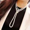 Chaînes Bijoux pour femmes 8-9mm 110cm Micro incrusté Zircon Eye Accessoires Blanc Collier de perles d'eau douce Longue chaîne de pull