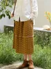 Skirts Johnnature Women's Vintage Printing Flower Skills Elastic Waist A-line Clothing Autumn Cotton Twill Women's Patching Work Skills 230412