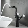 Rubinetti per lavandino del bagno Rubinetto per lavabo Moda Ottone Nero Soffione doccia estraibile Rubinetti con rotazione a 360° Freddo