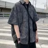 Men's Casual Shirts Korean Vintage Tie Dye Short Sleeve For Men Summer Trendy Loose Hip Hop Black Grey Shirt Simple Cool Streetwear