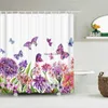 Duschvorhänge Bunte schöne Blumen Vögel Vorhang Badezimmer wasserdichtes Polyester Multi-Size 3D gedruckt für