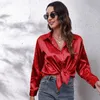 Autumn Fashion Button Up cetim camisa de seda juvenil Bloups Bloups e lindas blusas de cetim camisa de luxo de roupas femininas