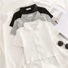 T-Shirts Kinder Sommer T-Shirt Mädchen Gestreiftes T-Shirt Hohe Taille Crop Short Zipper Slim Sleeve Top 230412